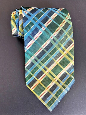 OLIVER Men's Plaid Tie in Green & Blue Like New